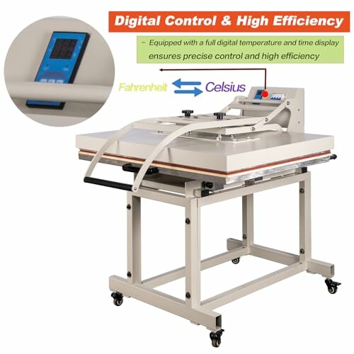 Digital heat press machine with temperature control and display.