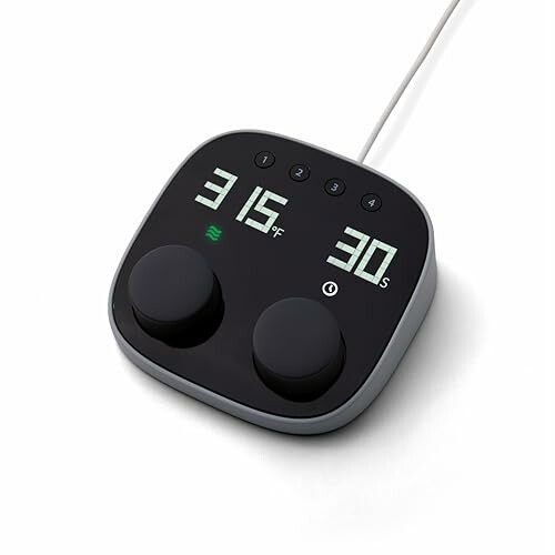 Digital temperature and timer controller with two knobs.