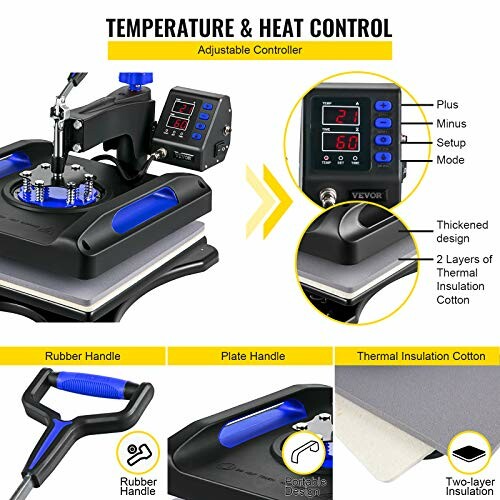 Heat press machine with temperature and heat control features.