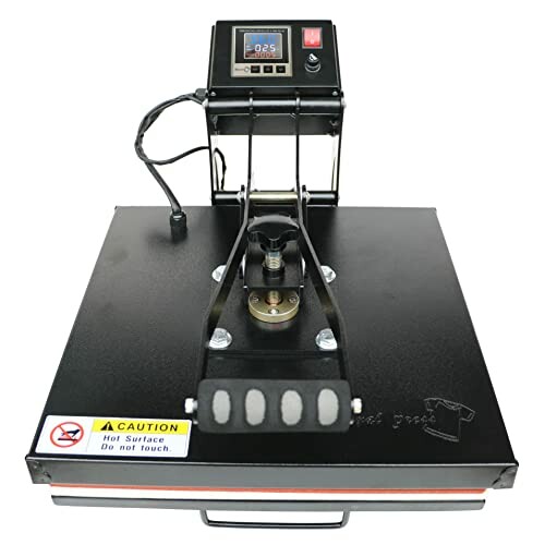 A black heat press machine with digital display.