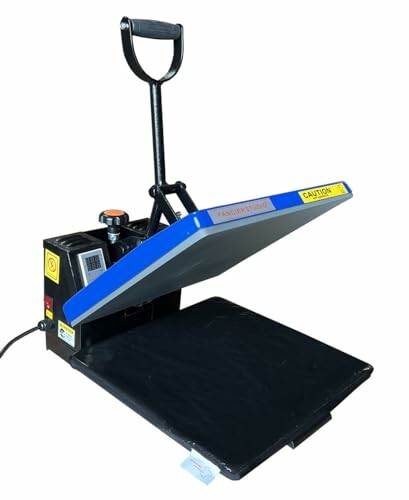 A heat press machine with an open platen.