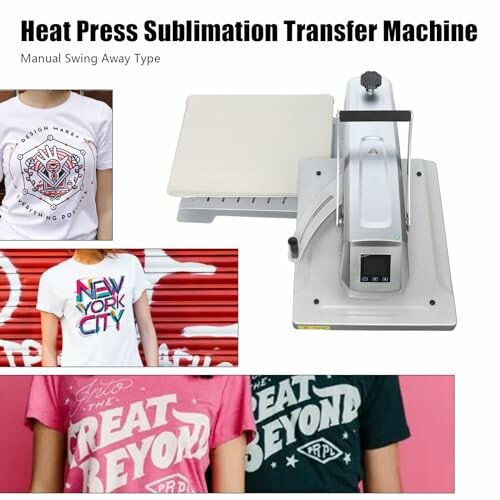 Heat press sublimation transfer machine with printed t-shirts.