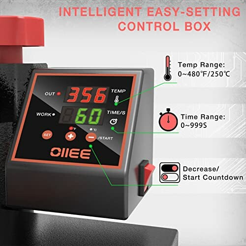 Intelligent easy-setting control box with temperature and time range display.