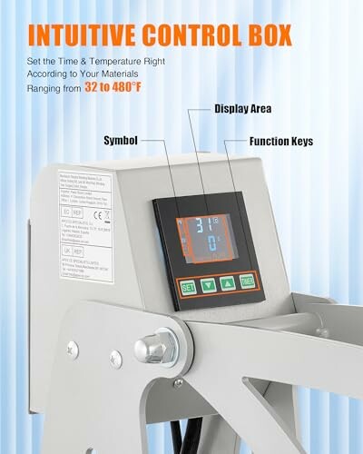 Control box with display and function keys for temperature setting